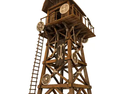 Wooden Viking Watch Tower Game Ready Low-poly 3D model