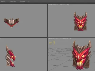 Cartoon fire dragon head shield sculpture Low-poly 3D model