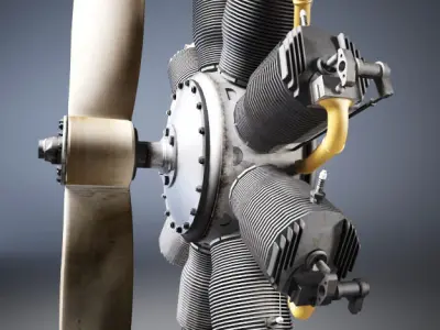  Airplane radial engine and propeller  3D model