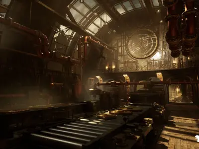 Steampunk Clock Factory Environment Low-poly 3D model