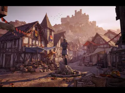 Medieval Village Environment Low-poly 3D model