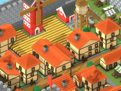 Voxel Medieval Castle Town Low-poly 3D model