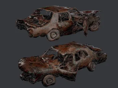 Apocalyptic Damaged Destroyed Vehicle Car Game Ready 11 Low-poly 3D model