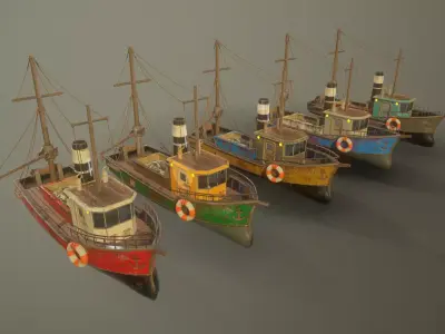 Fisher boat Low-poly 3D model