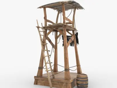Wooden pirate watch tower Low-poly 3D model