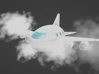 Airliner Airplane - Clouds and Background - Cartoon-Toy Jetplane 3D model