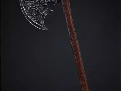 Ornate Steel Battle Axe Low-poly 3D model