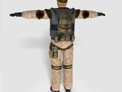 Low poly realistic asiatic soldier Low-poly 3D model