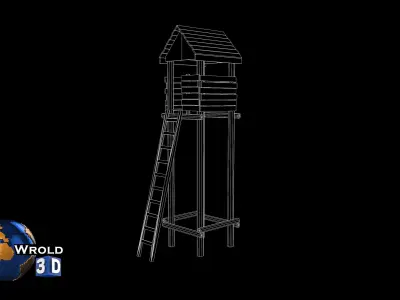 Lowpoly Medieval Look Out Tower Guard 3D Model Low-poly 3D model