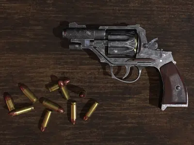 Lowpoly  Revolver Game Ready Gun Low-poly 3D model