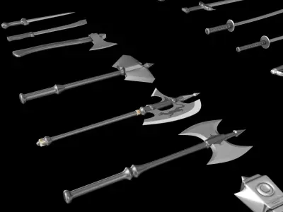 World Weapon Set Collection Swords and axes set of 22 models 3D model