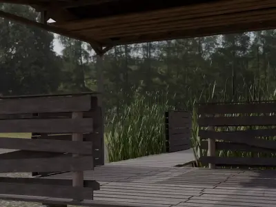 Bridge in lake Low-poly 3D model