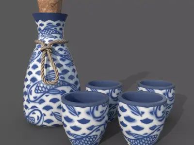 Sake Set Low-poly 3D model