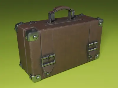 Lowpoly PBR leather suitcase game ready Free low-poly 3D model
