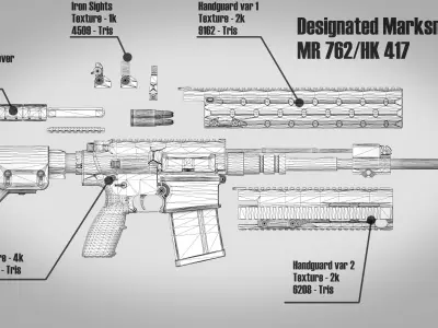 MR 762 Designated Marksman Rifle Low-poly 3D model