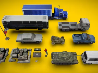 Miletery Vechiles and Base Pack Low-poly 3D model