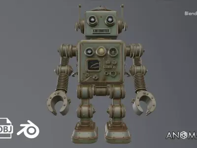retro robot 3D model buy