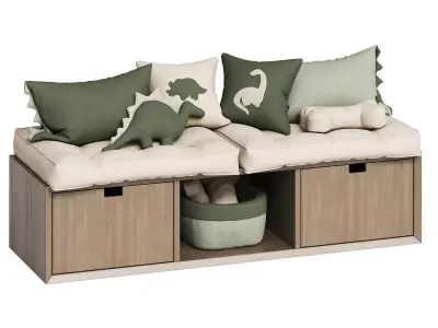 Decorative pillow set for childrens room with dinosaur 3D model