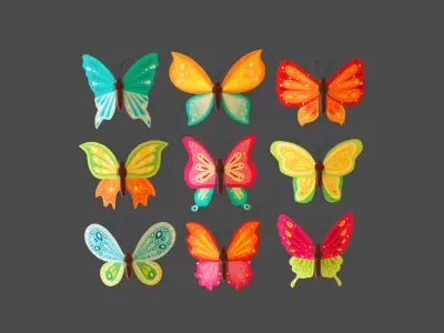 Low Poly - Butterfly Wing Flapping Animated Pack 01 Low-poly 3D model