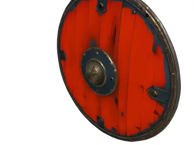 Realistic Red Viking Round Shield Low-poly 3D model