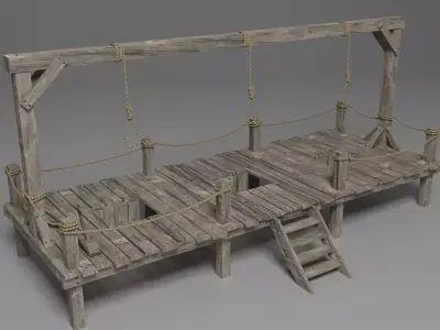 Gallow wooden platform with ropes 3D model