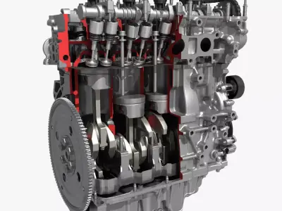 4 Cylinder Engine Block Cutaway 3D model