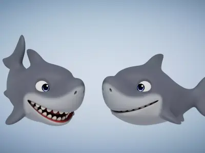 Rigged Cartoon Shark Low-poly 3D model