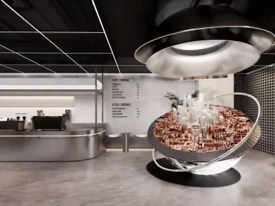 Futuristic Cyberpunk Cafe and Smart City Interior 3D model