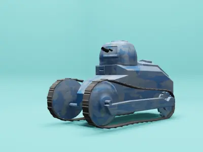  low poly french world war 1 blue camouflage tank Low-poly 3D model