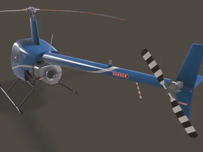 Robinson R22 Blue Complex Animation Low-poly 3D model