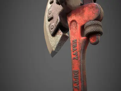 The axe of survival Axe wrench adjustable  Low-poly 3D model