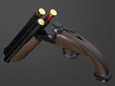Triple Barrel Shotgun PBR Free low-poly 3D model