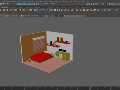 roommm room with bed and desk 3D model