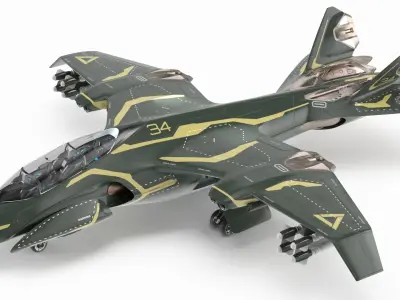 Sci Fi Green Military Fighter Jet Rigged 3D model purchase