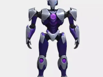 Futuristic Purple Silver Robot Character Low-poly 3D model