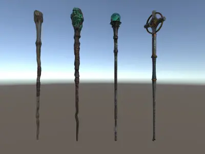 PBR Fantasy Weapons Staffs Low-poly 3D model