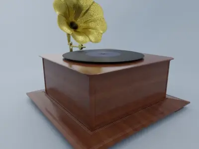 Gramophone record player with flower on top Free 3D model