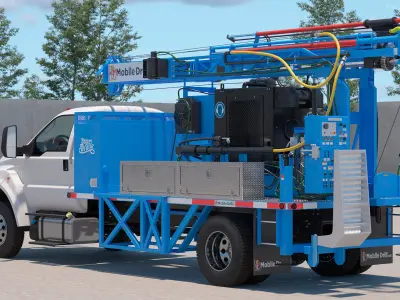 Mobile B-51 Drill Rig Truck Blue Rigged 3D model