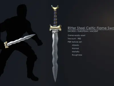 Celtic Flame Sword Low-poly 3D model