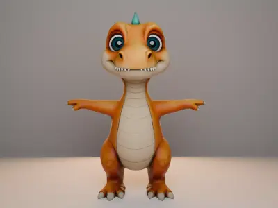 Tiny Rex Rigged Cartoon Dinosaur Low-poly 3D model