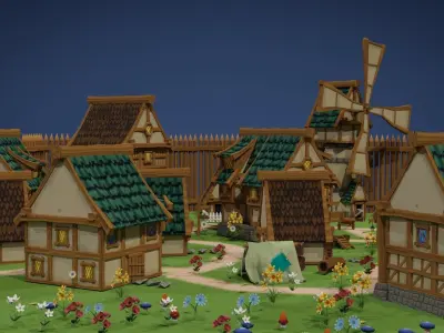 Low Poly Medieval Village Pack Low-poly 3D model