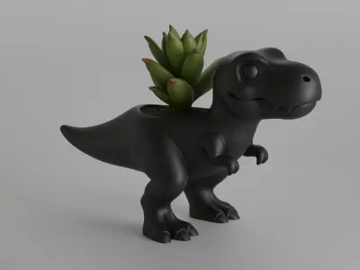 Cute T-Rex Dinosaur Shaped Planter or Desk Organizer 3D print model