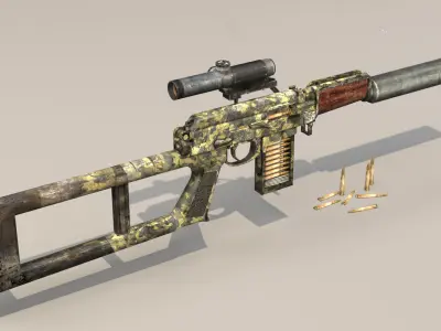 Sniper assault rifle with scope Low-poly 3D model