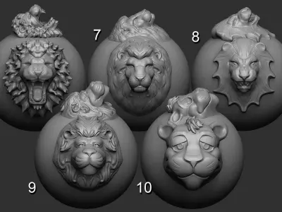 Zbrush - 10 Ornamental Lion Heads VDM Brush 3D model