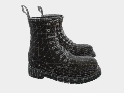 Black Leather Ankle Boots Low-poly 3D model