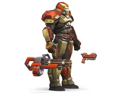 Male Cyborg - Man Machine Gun with Rifle and Pistol Low-poly 3D model