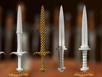 40 Medieval Daggers Vol 1 Basemesh Game ready and Archviz Assets Low-poly 3D model