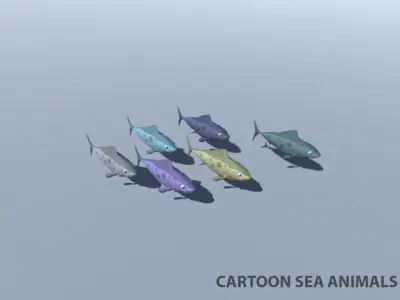 Shark dolphin and other sea animals Low-poly 3D model