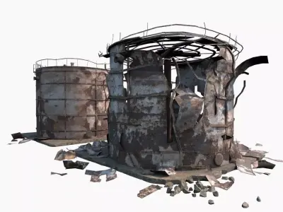 Destroyed  Industrial Oil Tank Duo 3D model