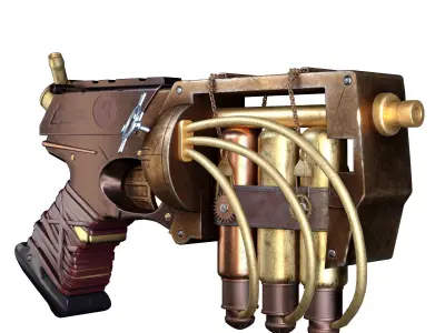 Steampunk gun and Full process Tutorial Low-poly 3D model